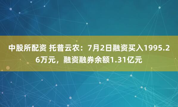 中股所配资 托普云农：7月2日融资买入1995.26万元，融资融券余额1.31亿元