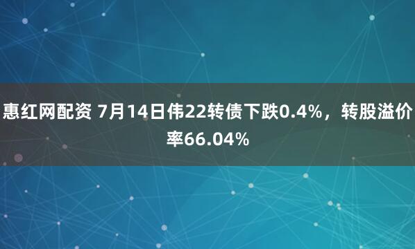 惠红网配资 7月14日伟22转债下跌0.4%，转股溢价率66.04%